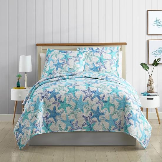cxmicrotex Coastal Style Testa Starfish Pattern Typis Quilted Bedspread Set